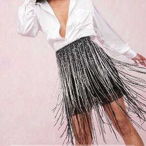 Nasty Gal Embellished Metallic Fringed Mini Skirt